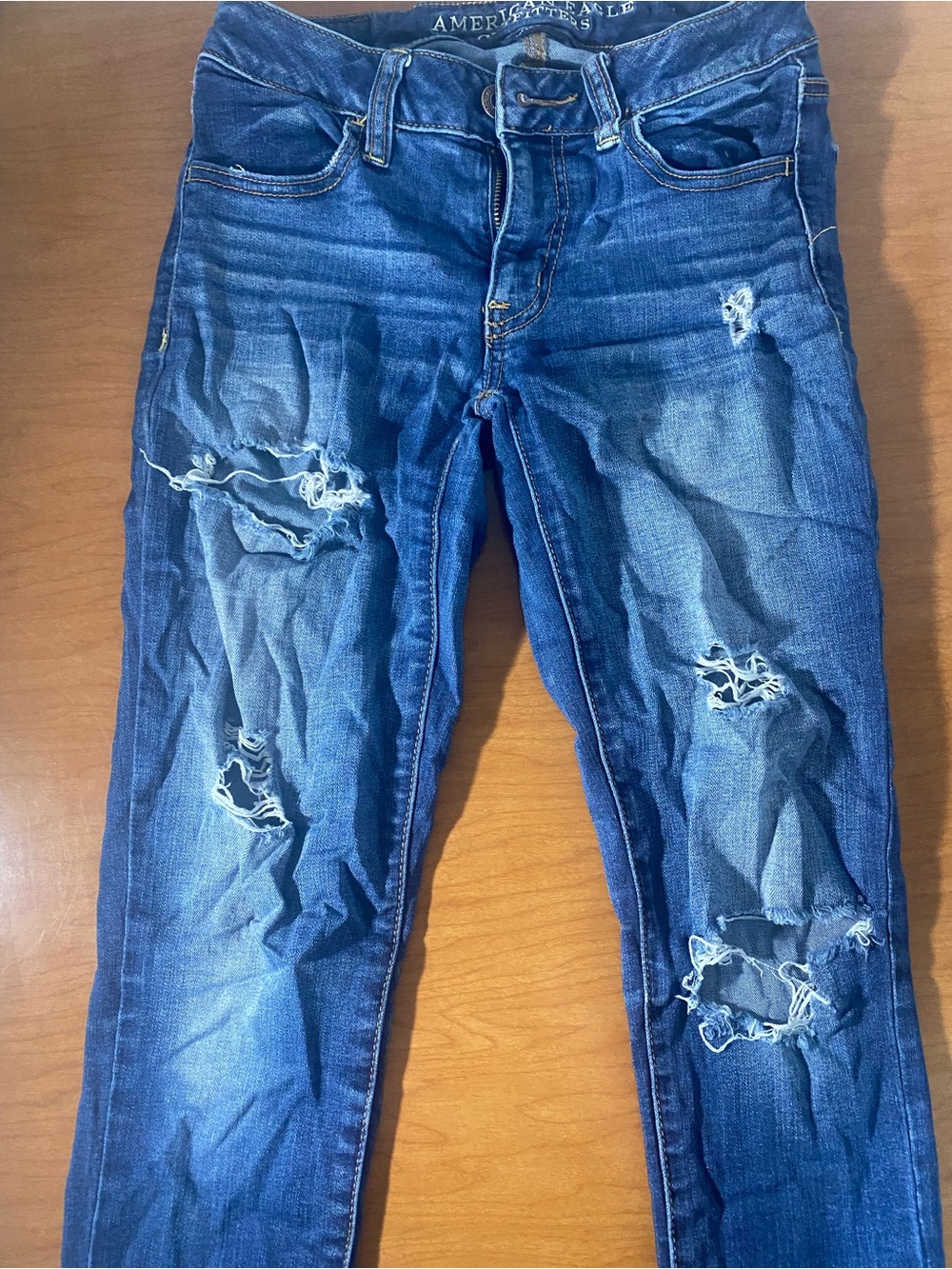 American Eagle Outfitters Distressed Dark Blue Skinny Jeans